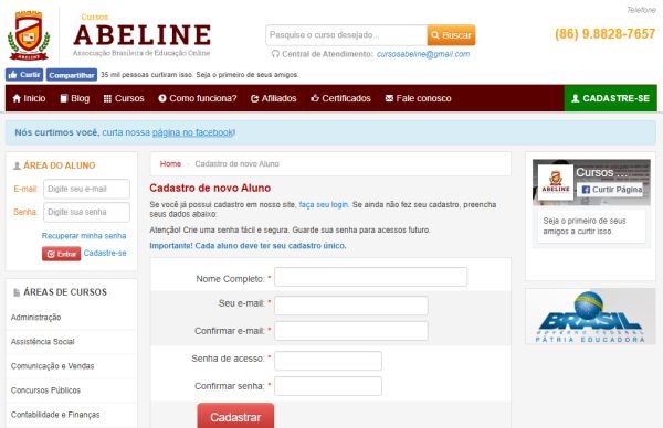 inscrição cursos abeline